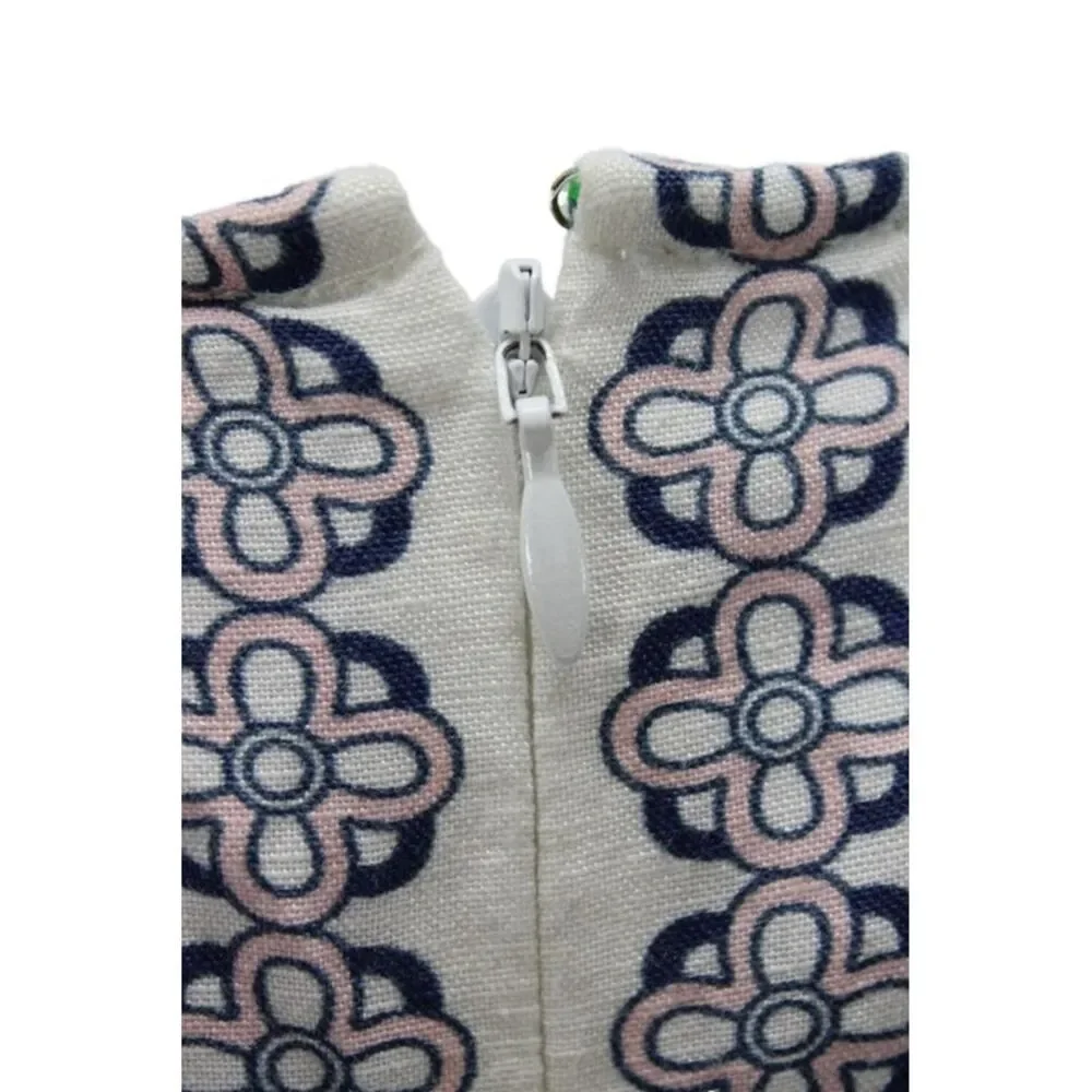 Tory Burch Womens Shift Dress Green Floral Linen Sleeveless Roundneck Zip Size L